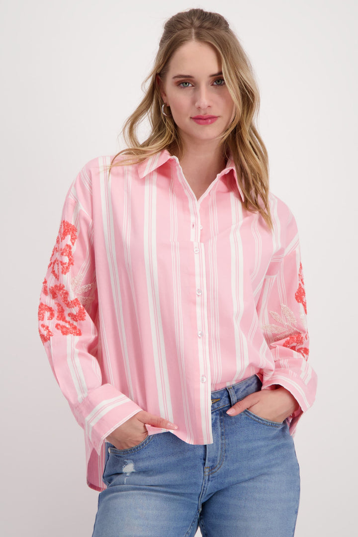 Monari 408509 Pink Smoothie Striped Sequin Detail Shirt - Dotique