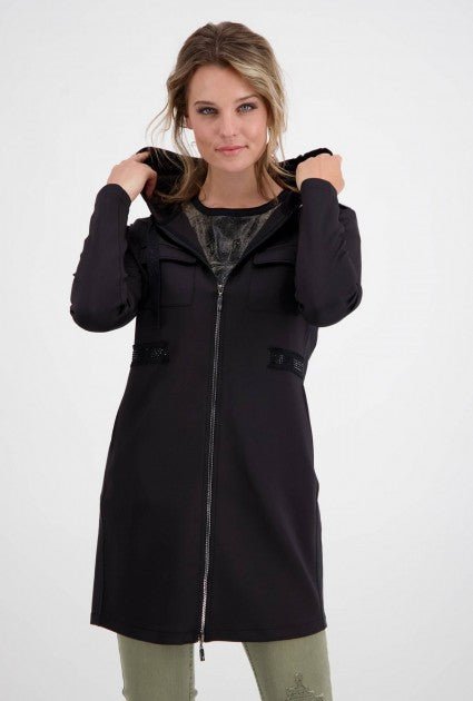 Monari 804649 Long Black Neoprene Hooded Jacket with model