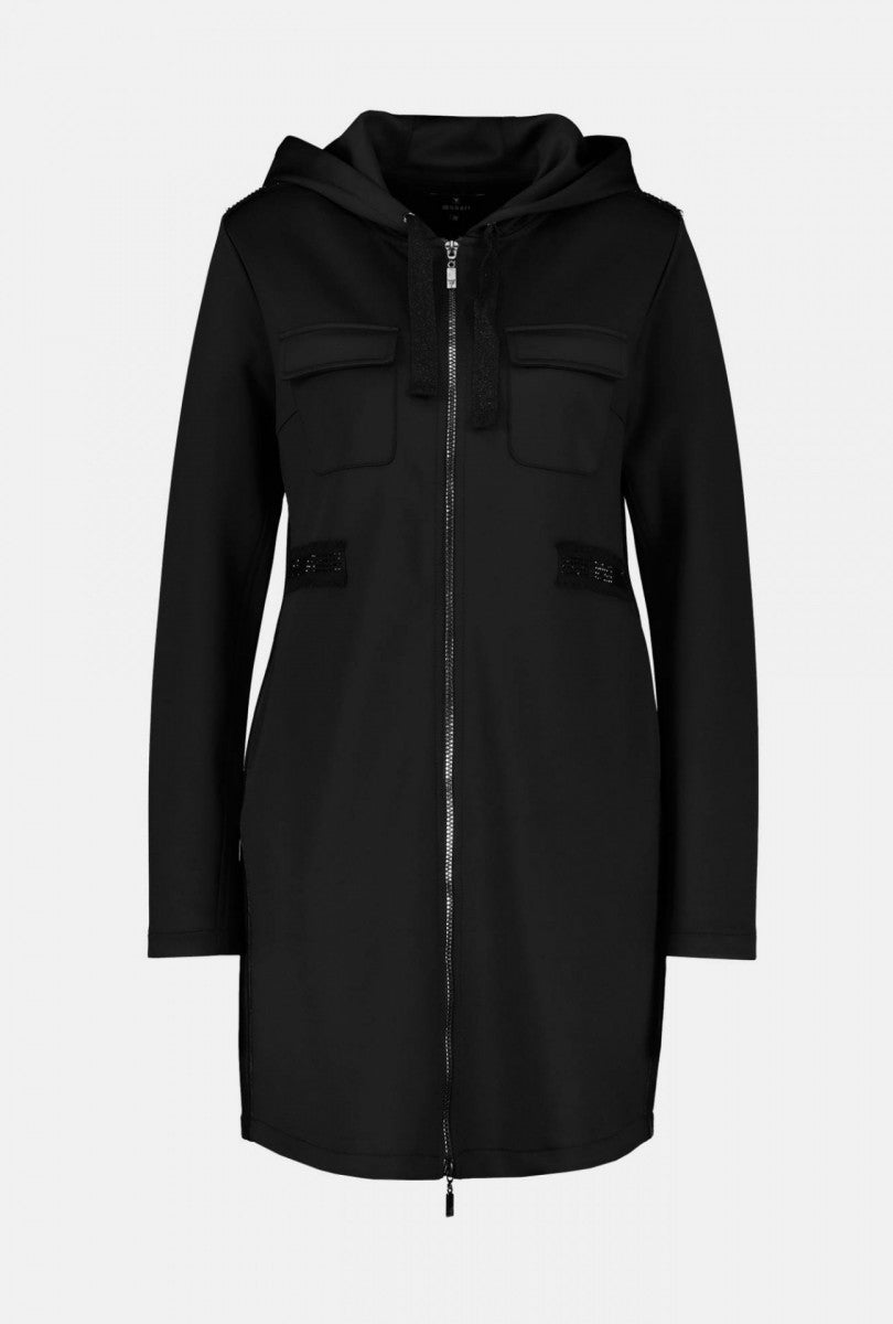 Monari 804649 Long Black Neoprene Hooded Jacket front