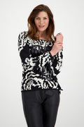 Monari 804655 Black/ White Cotton Jacquard Jumper front with model