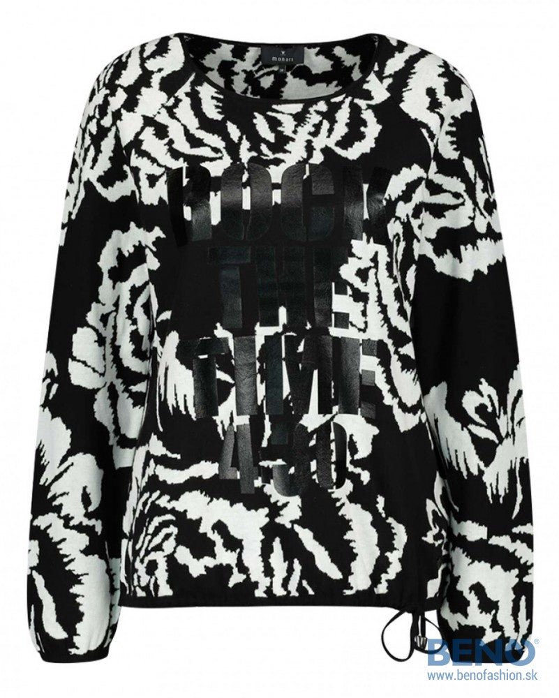 Monari 804655 Black/ White Cotton Jacquard Jumper front