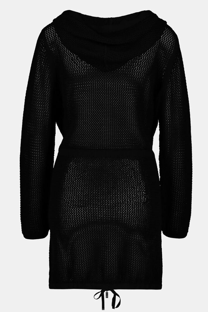 Monari 804674 Black Hooded Knitted Long Cardigan - Dotique