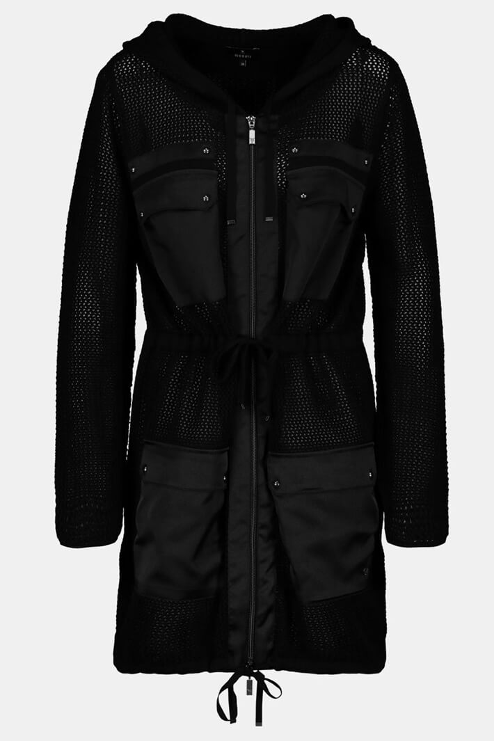 Monari 804674 Black Hooded Knitted Long Cardigan - Dotique