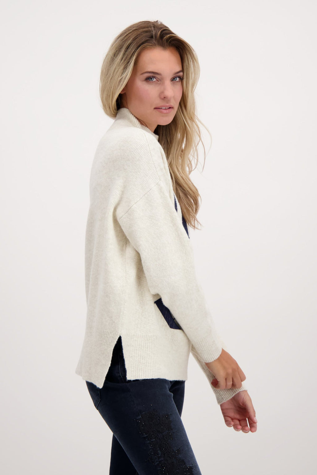 Monari 806580 Concrete Melange Stand Up Collar Jumper Side | Dotique