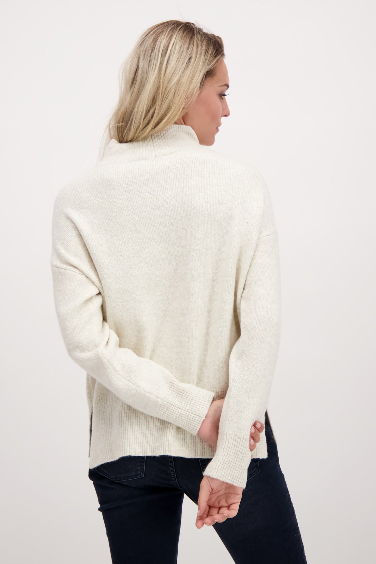 Monari 806580 Concrete Melange Stand Up Collar Jumper Back | Dotique