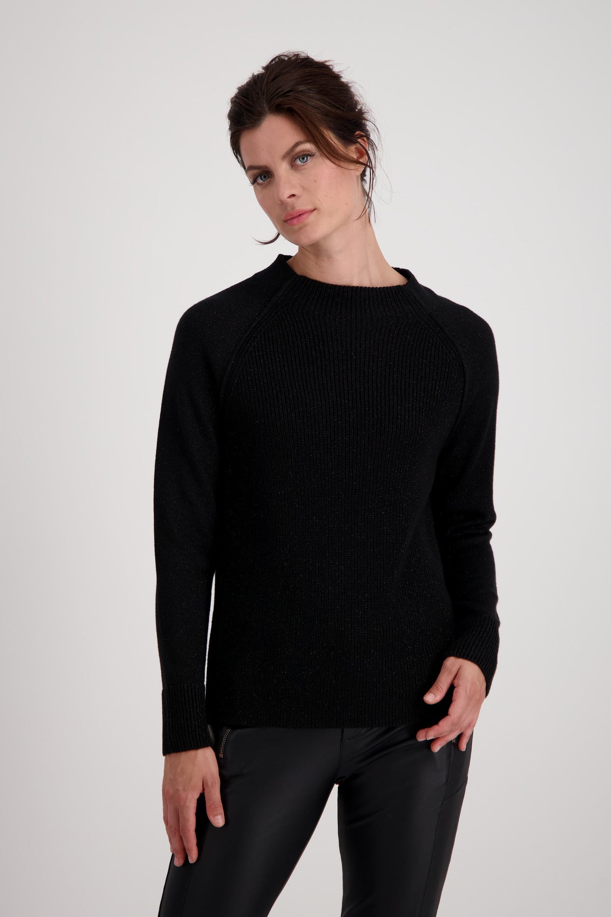 Monari 806641 Black Stand Up Collar Jumper Front | Dotique