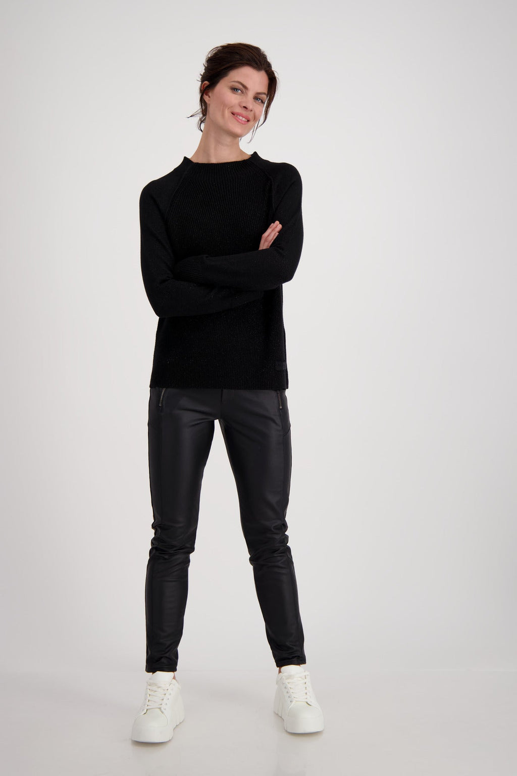 Monari 806641 Black Stand Up Collar Jumper Front 2| Dotique