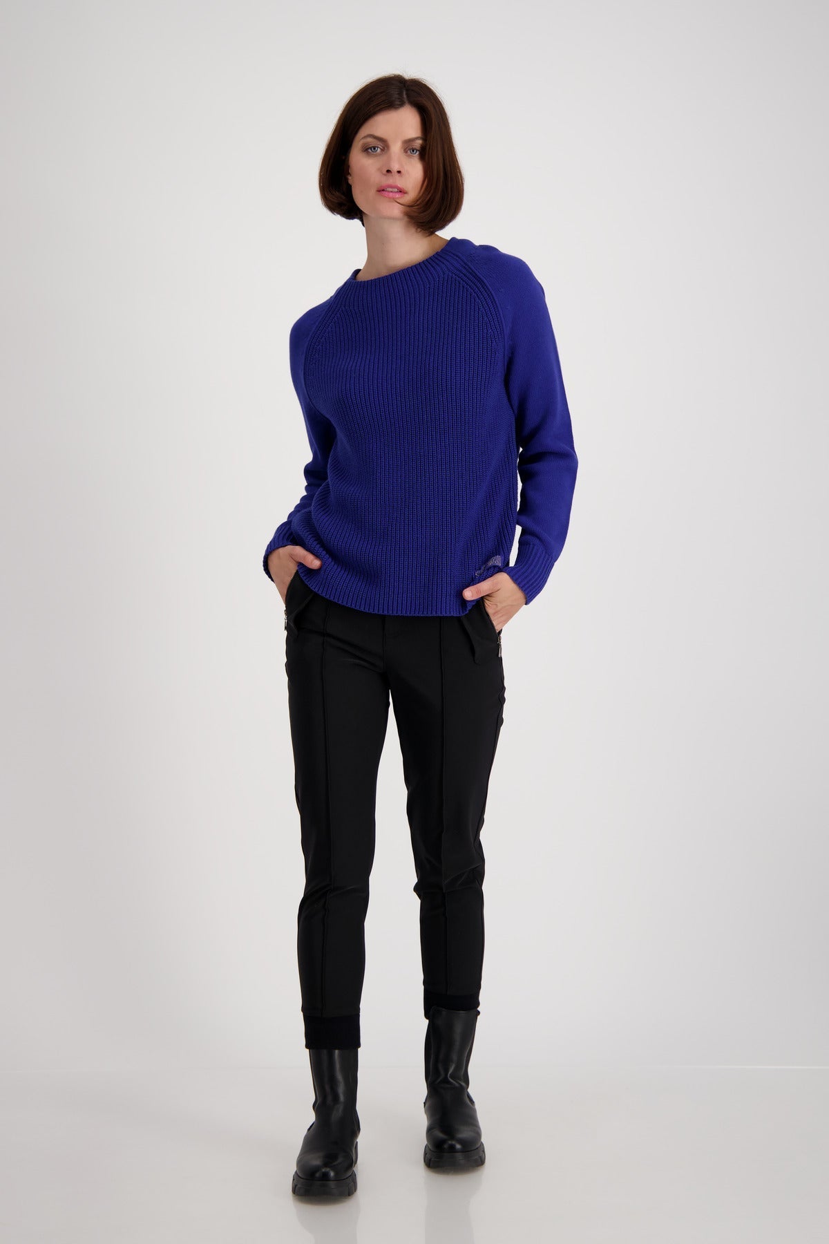 Monari 806680 Royal Blue Stand Up Collar Jumper Front | Dotique