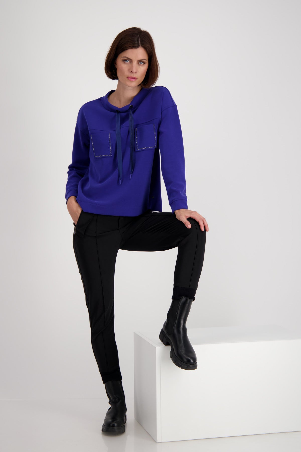 Monari 806748 Royal Blue Stand Up Collar Sweatshirt | Dotique