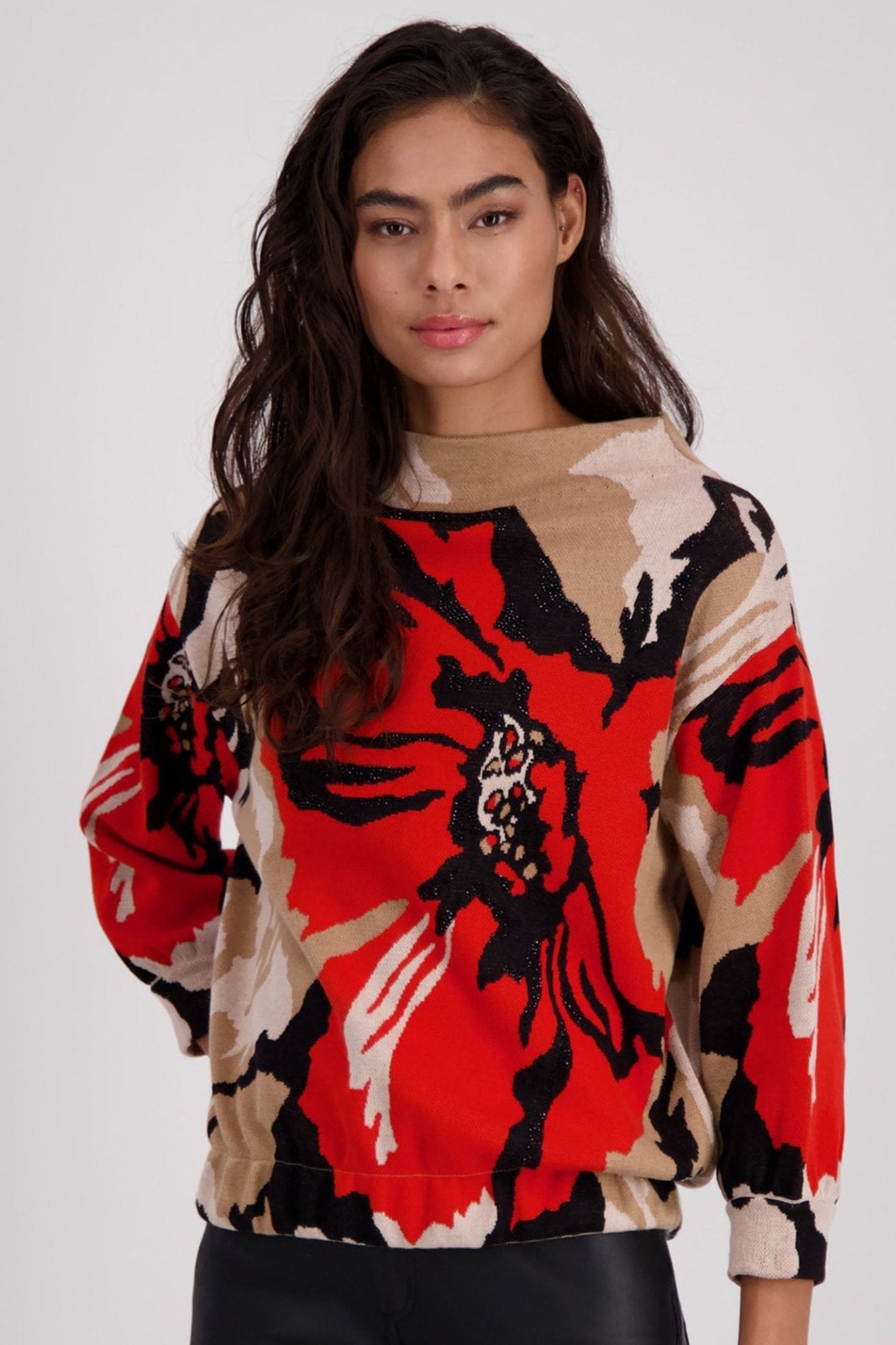 Monari 807193 Biscuit Patterned Stand Up Collar Jumper Jumper - Dotique