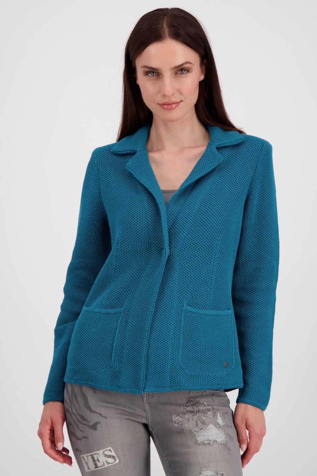 Monari 807272 Teal Knitted Blazer Jacket - Dotique