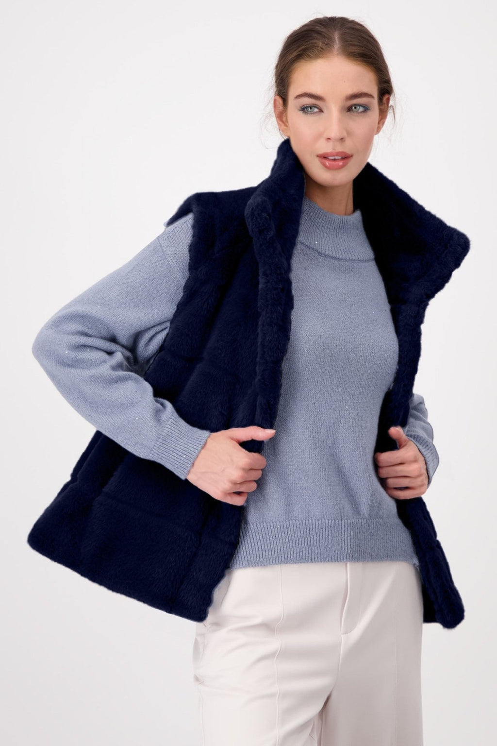 Monari 807430 Midnight Blue Faux Fur Gilet - Dotique