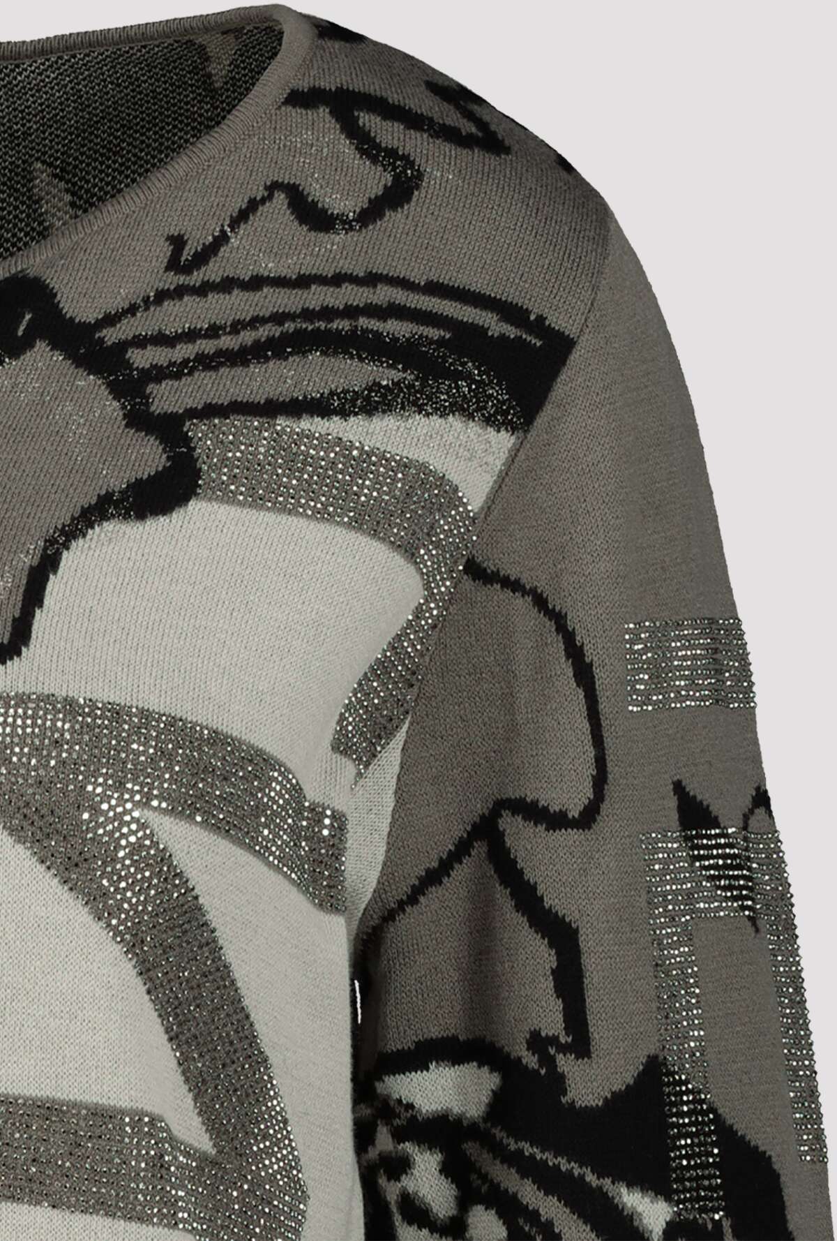 Monari Long Sleeved Schilf Pattern Knitted Jumper With Rhinestone Letters | Dotique - Dotique - Monari