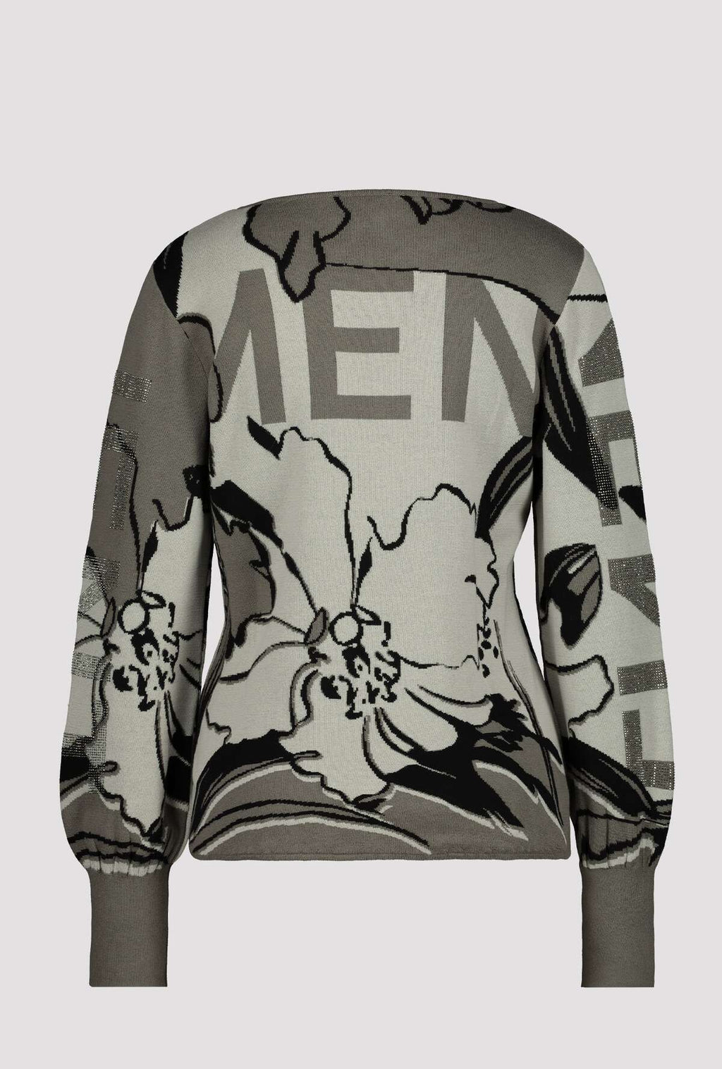Monari Long Sleeved Schilf Pattern Knitted Jumper With Rhinestone Letters | Dotique - Dotique - Monari