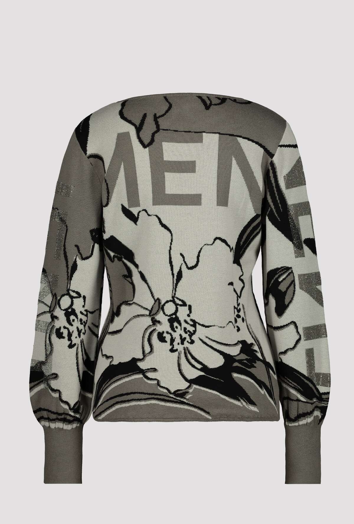 Monari Long Sleeved Schilf Pattern Knitted Jumper With Rhinestone Letters | Dotique - Dotique - Monari