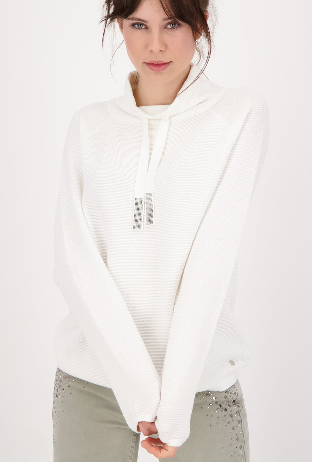 Monari One Tone Off-White Jumper 100% Cotton with Rhinestones Lifestyle 1 | Dotique