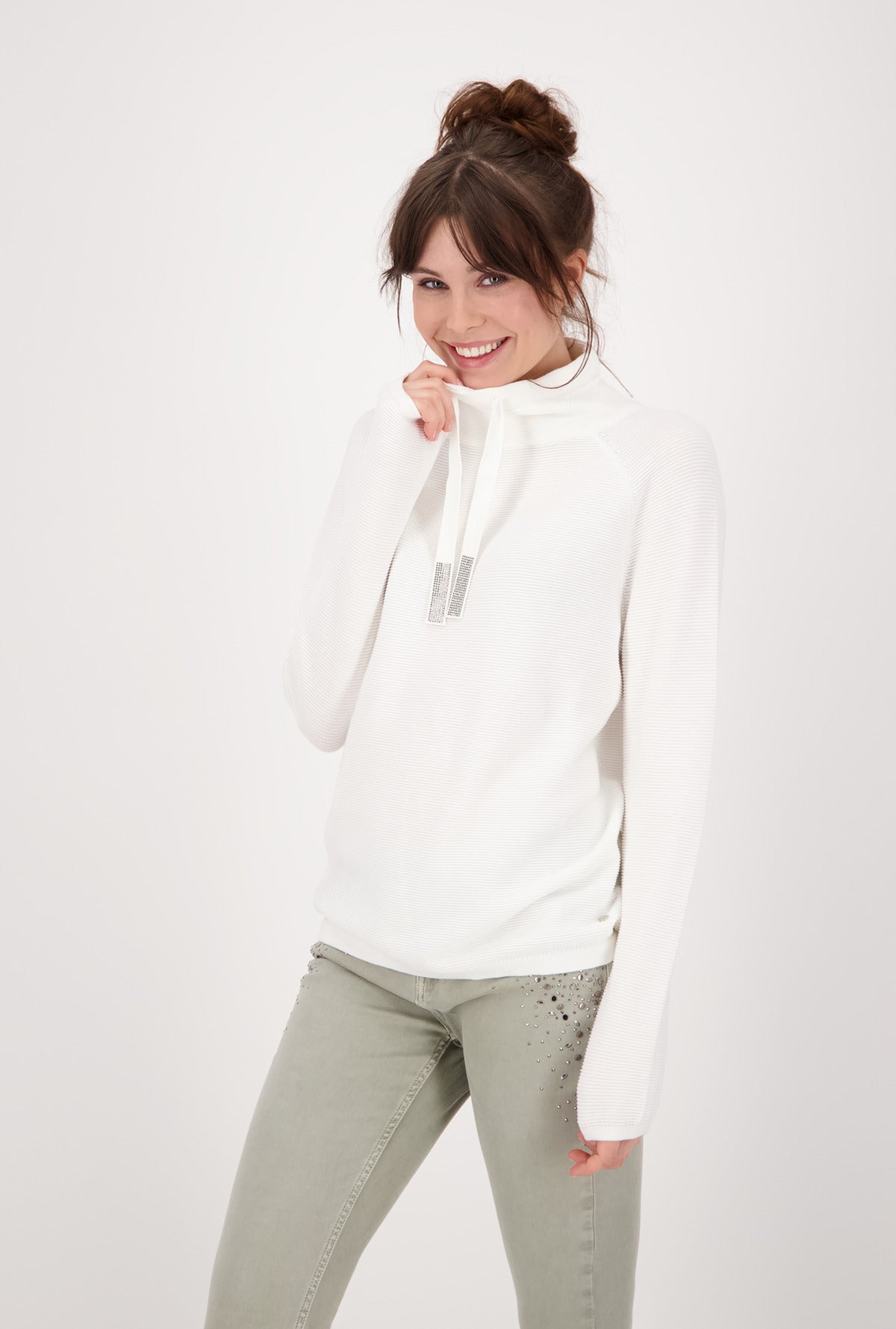 Monari One Tone Off-White Jumper 100% Cotton with Rhinestones Lifestyle 2 | Dotique