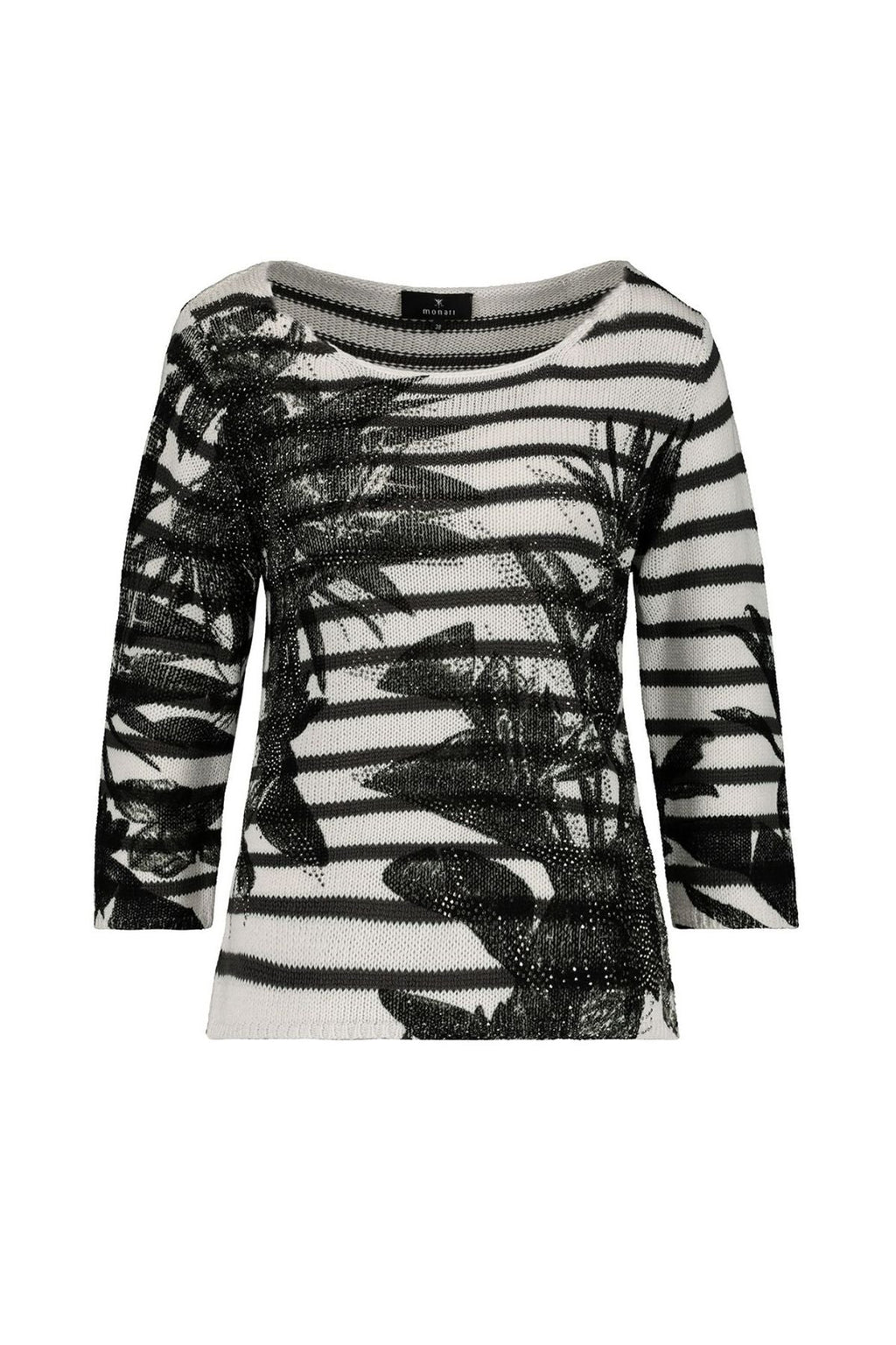 Monari 406175 Pine Striped Knitted Jumper Front | Dotique