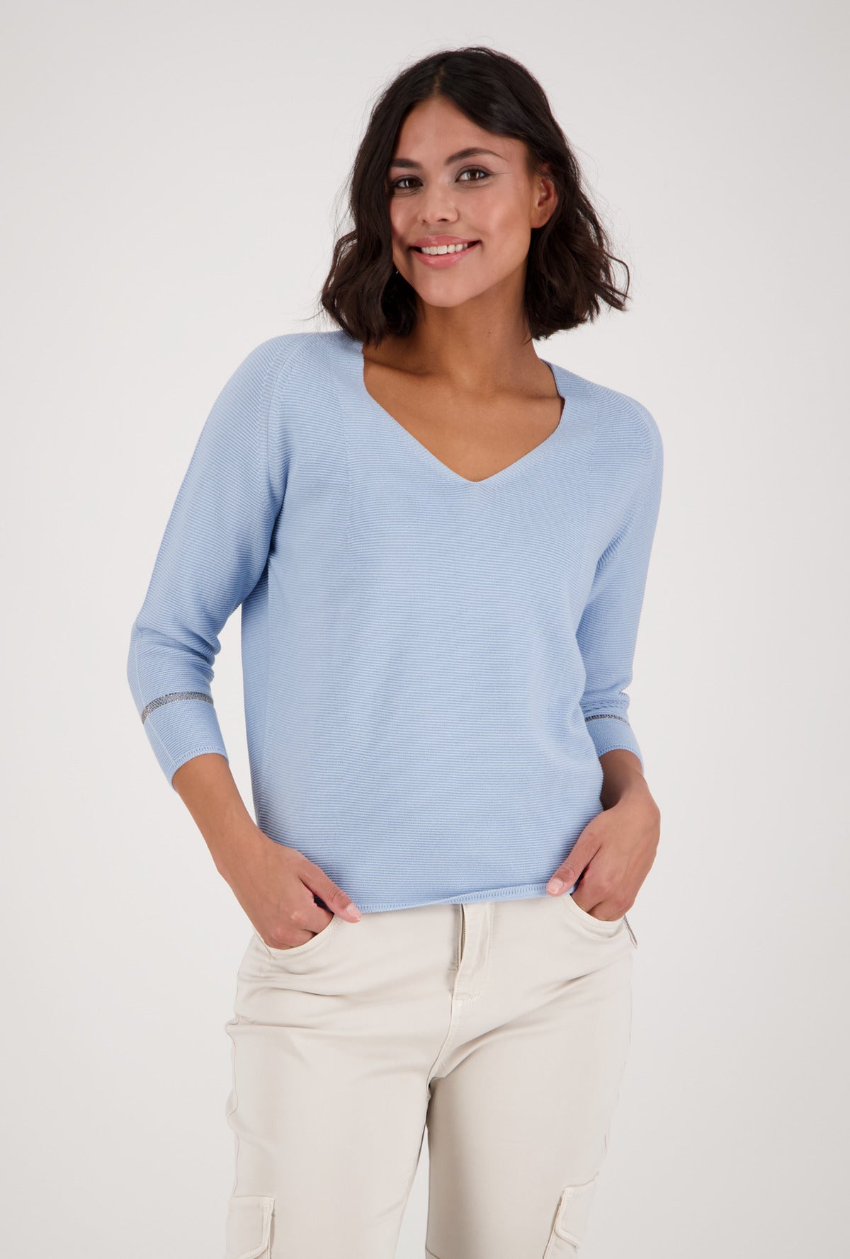 Monari 406083 Sky Blue V Neck Pullover with model