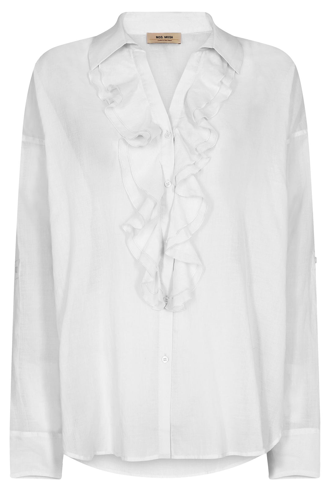 Mos Mosh 153740 MMJelena White Ruffle Front Voile Shirt - Dotique Boutique