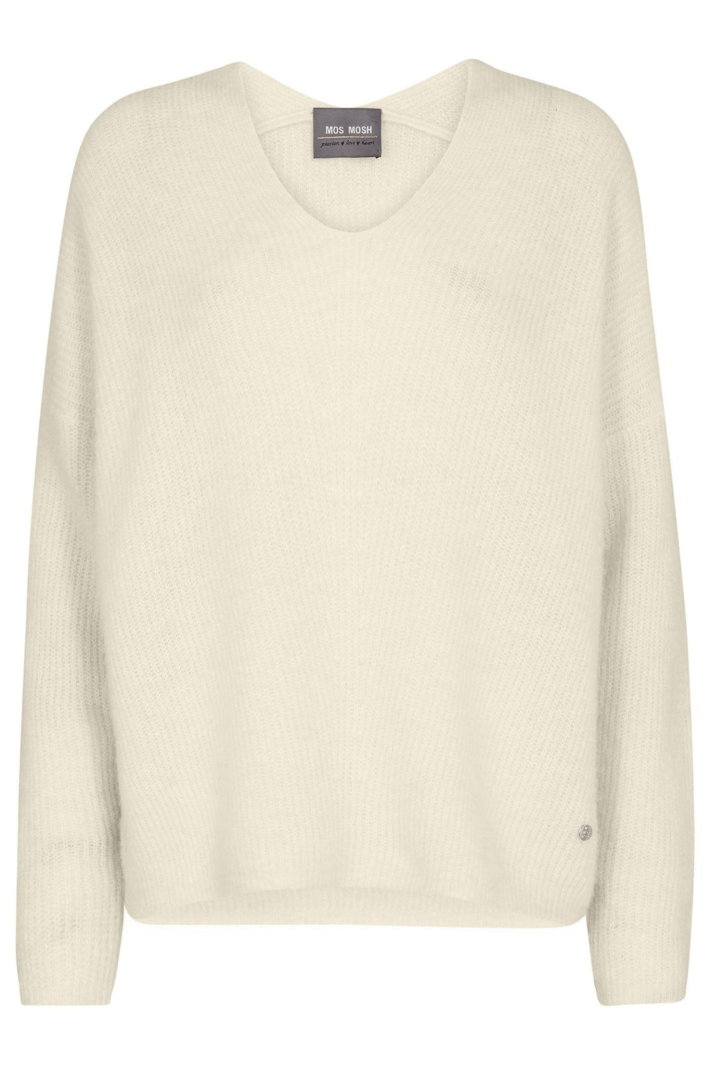 Mos Mosh 153900 MMThora Cream Ecru V-Neck Relaxed Fit Jumper - Dotique Chesterfield
