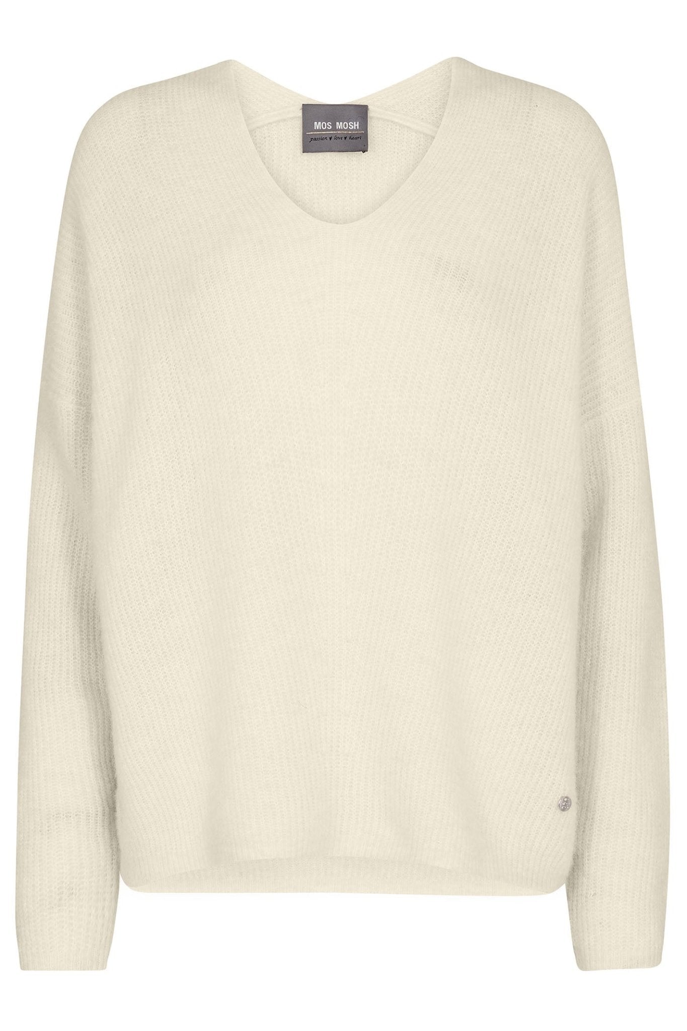 Mos Mosh 153900 MMThora Cream Ecru V-Neck Relaxed Fit Jumper - Dotique Chesterfield