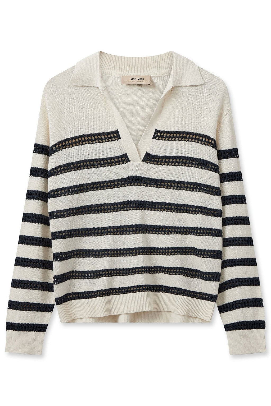Mos Mosh 158880 MMRora Ecru Cream Striped V-Neck Jumper - Dotique
