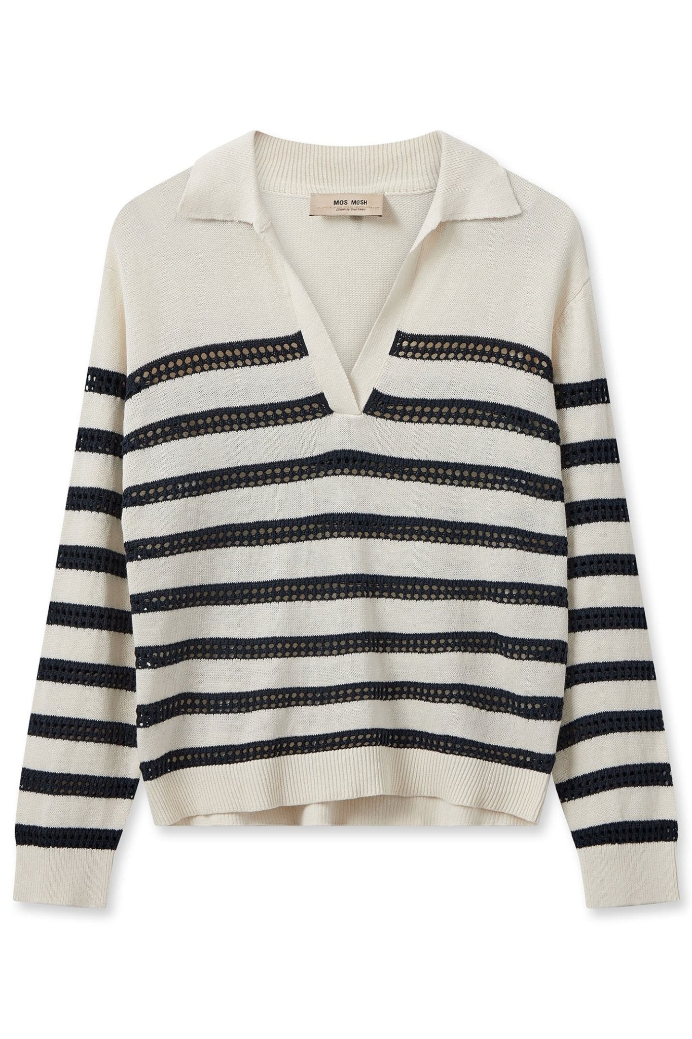 Mos Mosh 158880 MMRora Ecru Cream Striped V-Neck Jumper - Dotique