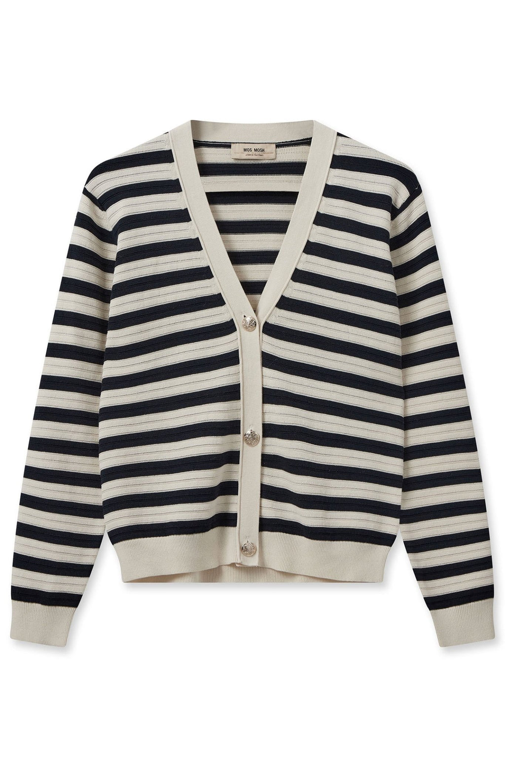 Mos Mosh 158890 MMKisana Ecru Cream Stripe Button Front Cardigan - Dotique