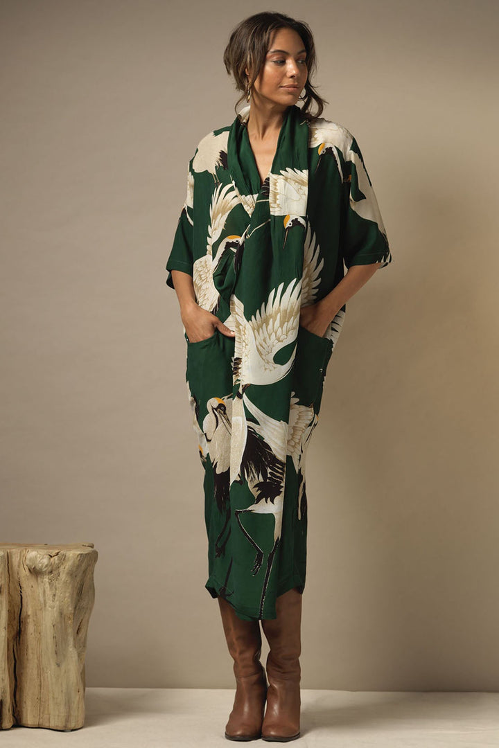 One Hundred Stars DRBSTOFOR Stork Forest Green Rachel Dress - Dotique Chesterfield