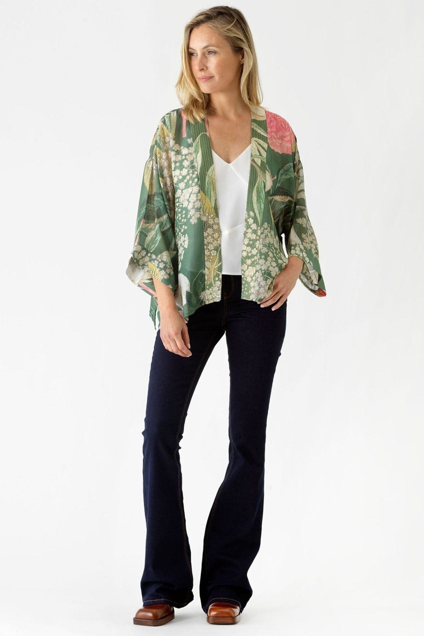 One Hundred Stars Elderflower Green Kimono - Dotique