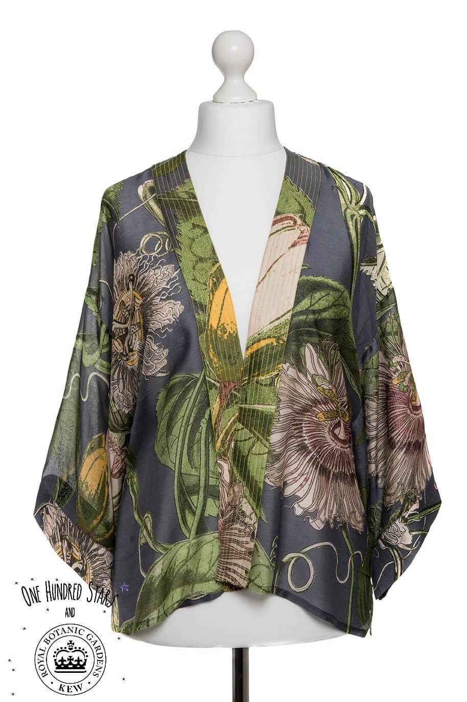 One Hundred Stars Grey Kew Passion Flower Kimona Front 2 | Dotique