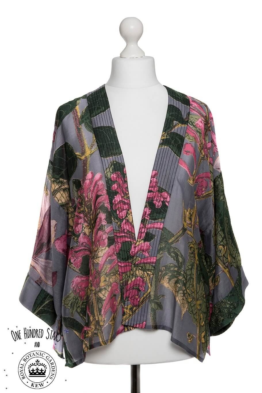 One Hundred Stars Grey Magnolia Kew Kimona Close Up Front | Dotique