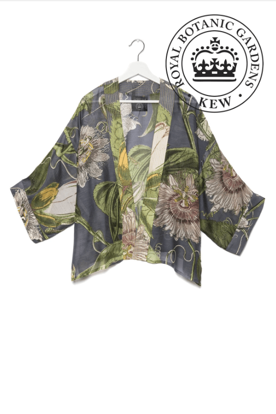 One Hundred Stars Kimono Kew Passion Flower Grey Front Dotique