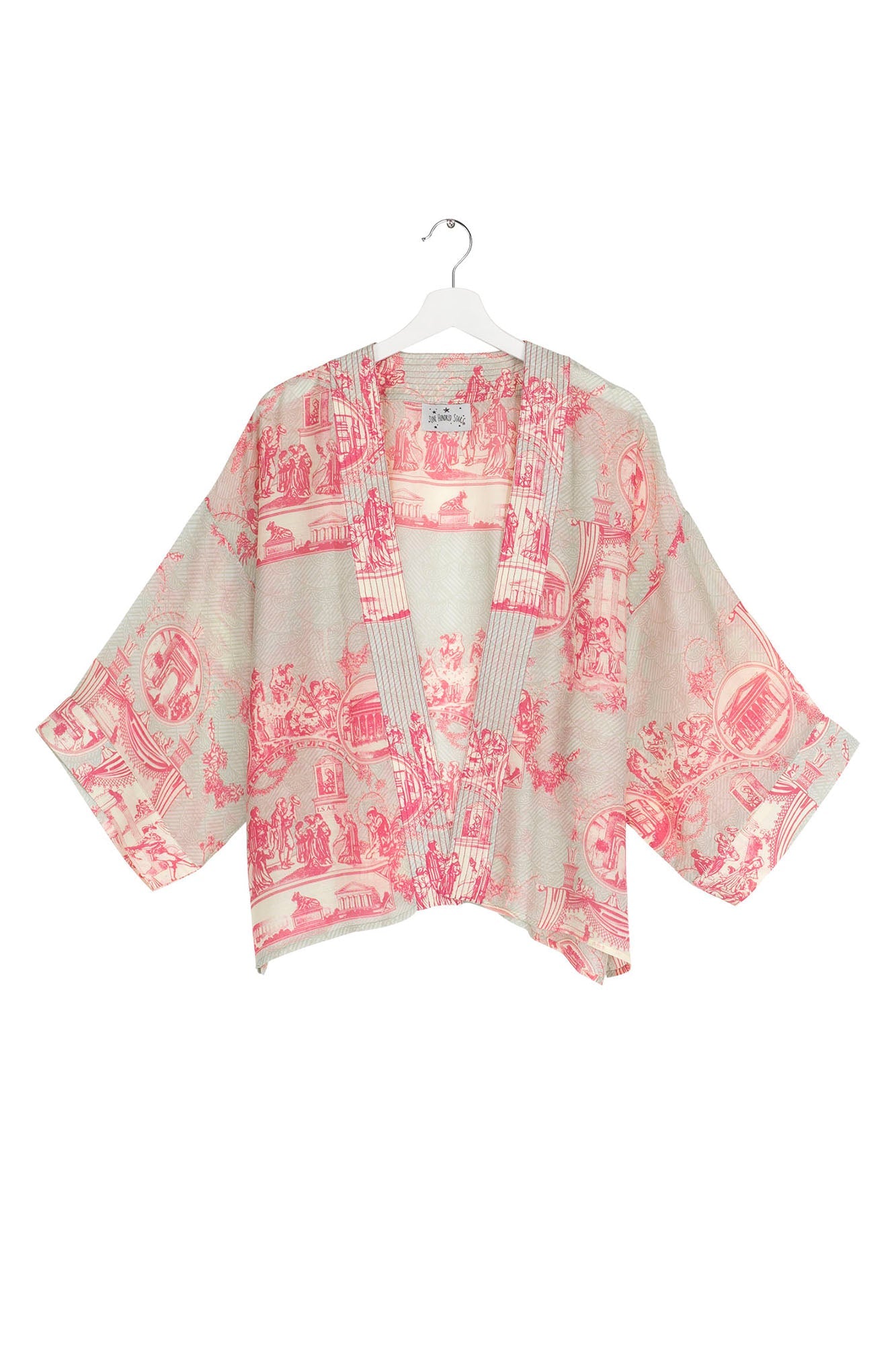 One Hundred Stars Ancient Columns Kimono Pink Front View | Dotique