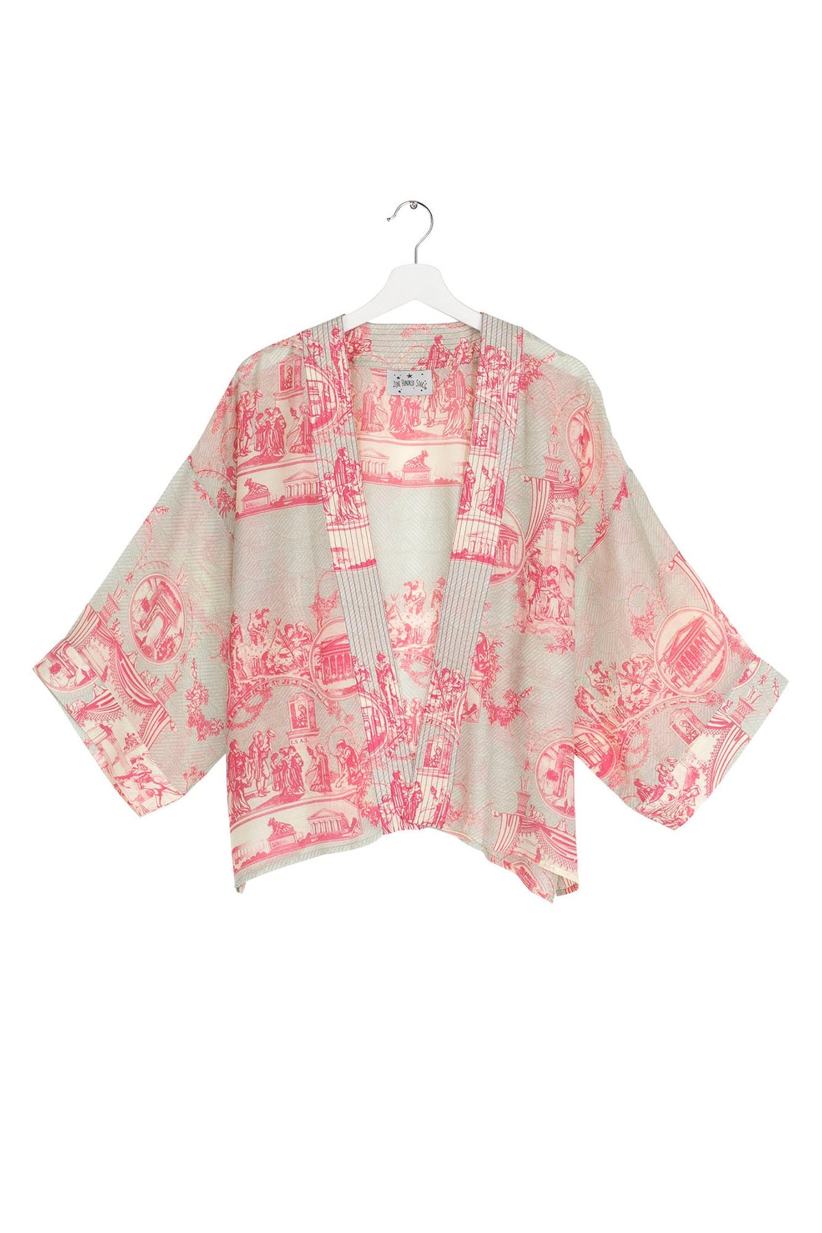 One Hundred Stars Ancient Columns Kimono Pink Front View | Dotique