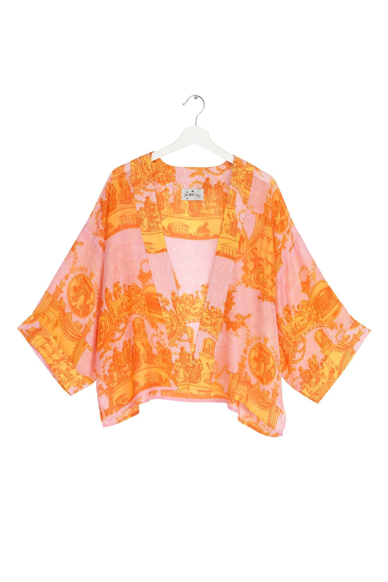 One Hundred Stars Ancient Columns Kimono Orange Front View | Dotique