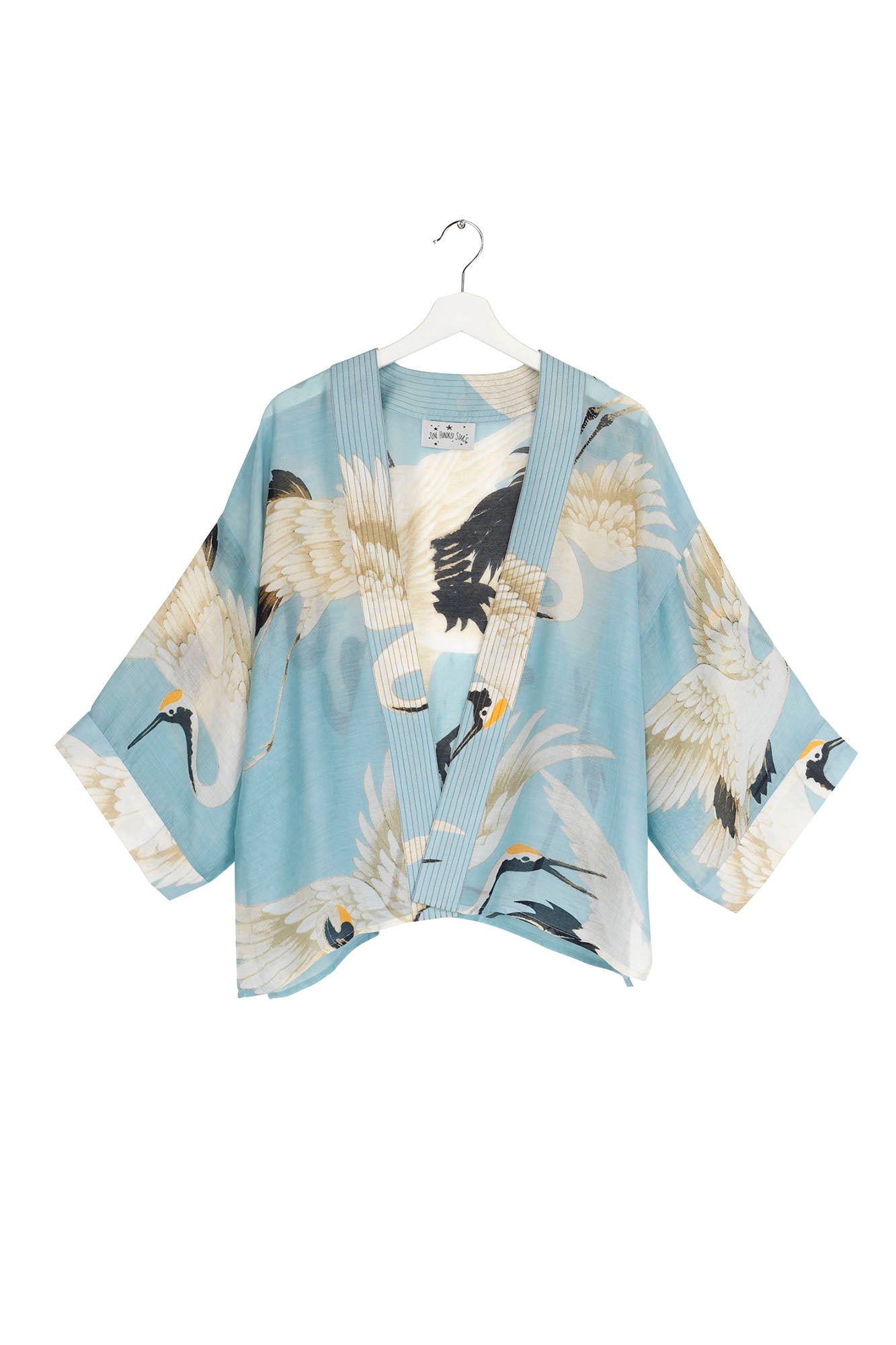 One Hundred Stars Sky Blue Stork Kimono Front View | Dotique 