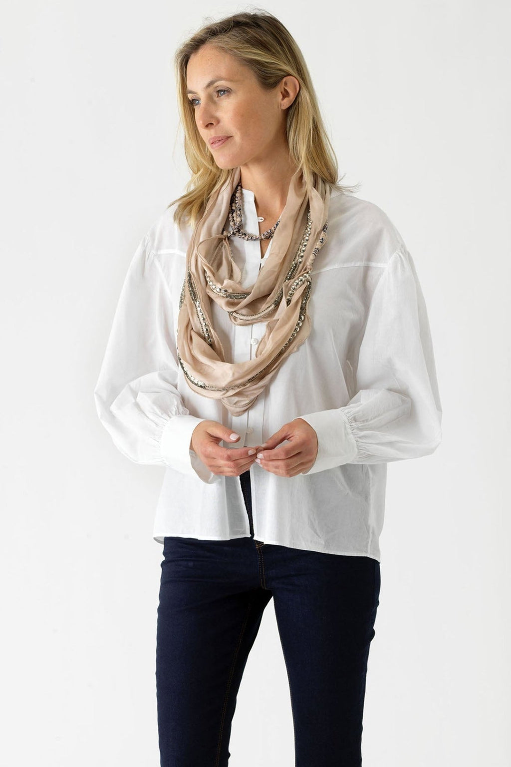 One Hundred Stars  NKLHERBEI Heritage Beige Necklace Scarf - Dotique