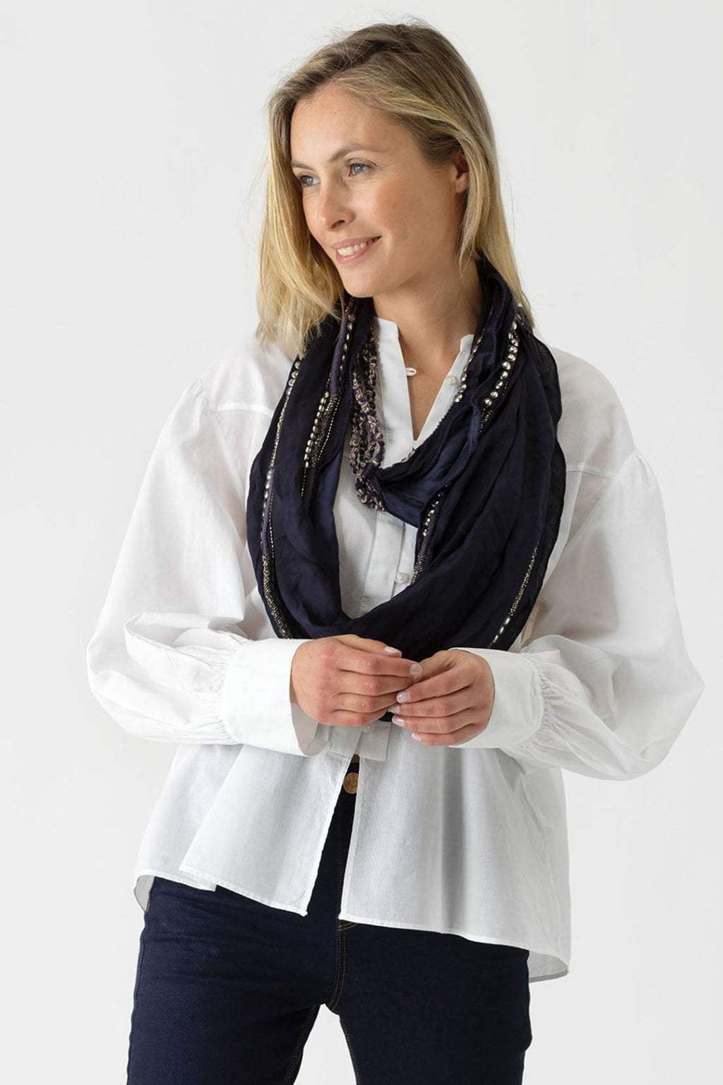 One Hundred Stars  NKLHERBLU Heritage Blue Necklace Scarf - Dotique