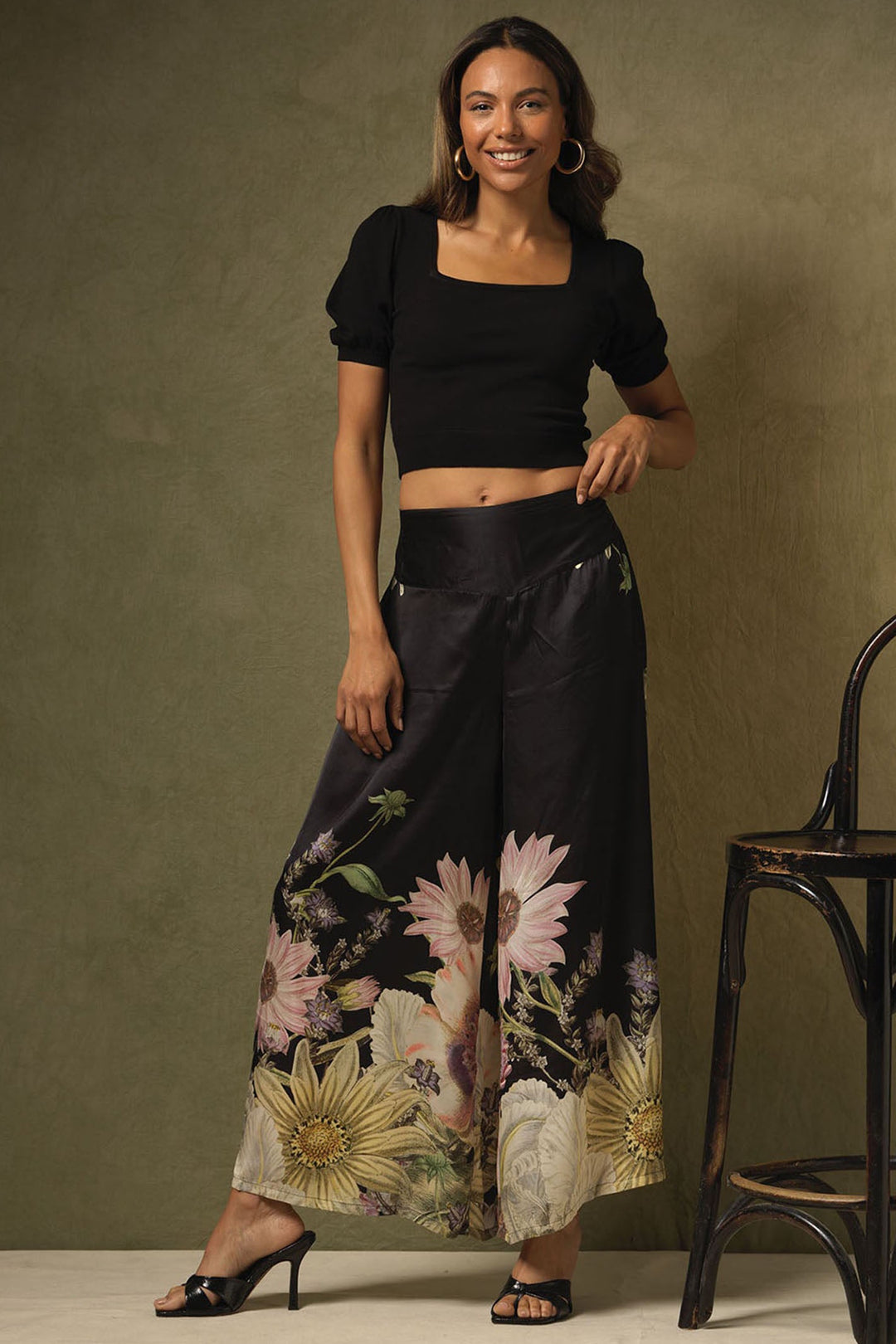 One Hundred Stars PPADAIBLK Daisy Black Palazzo Pant Trousers - Dotique Chesterfield