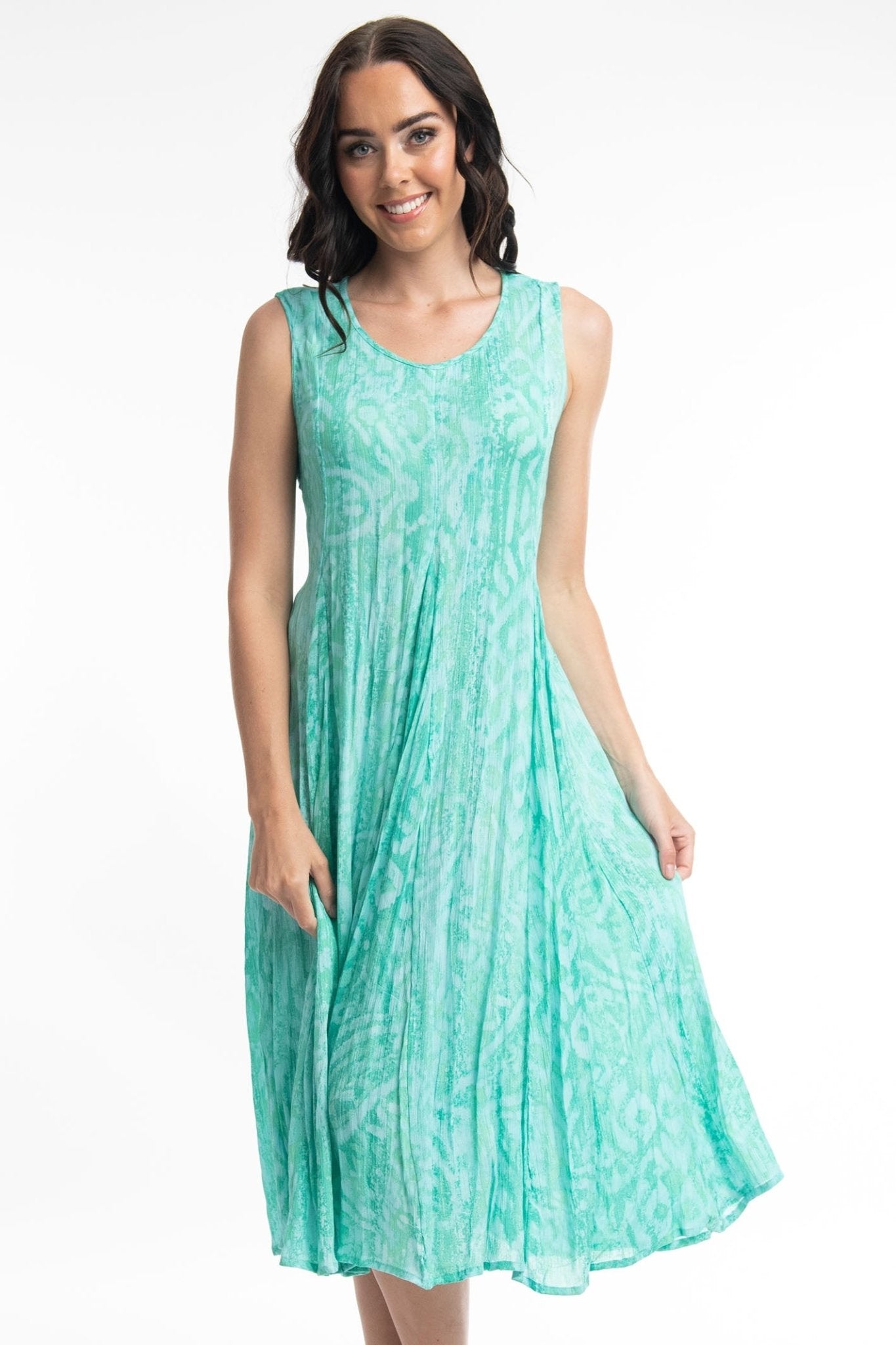 Orientique Olympus 4189 Blue Print Tie Back Sleeveless Dress - Dotique