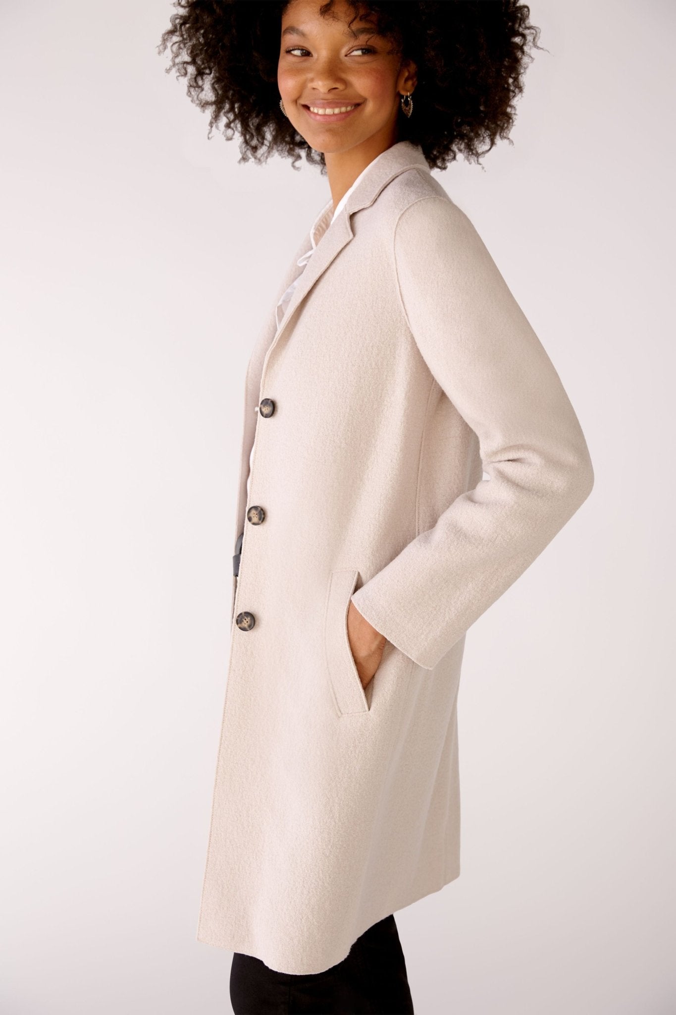 Oui 77627 Beige Coat Side| Dotique