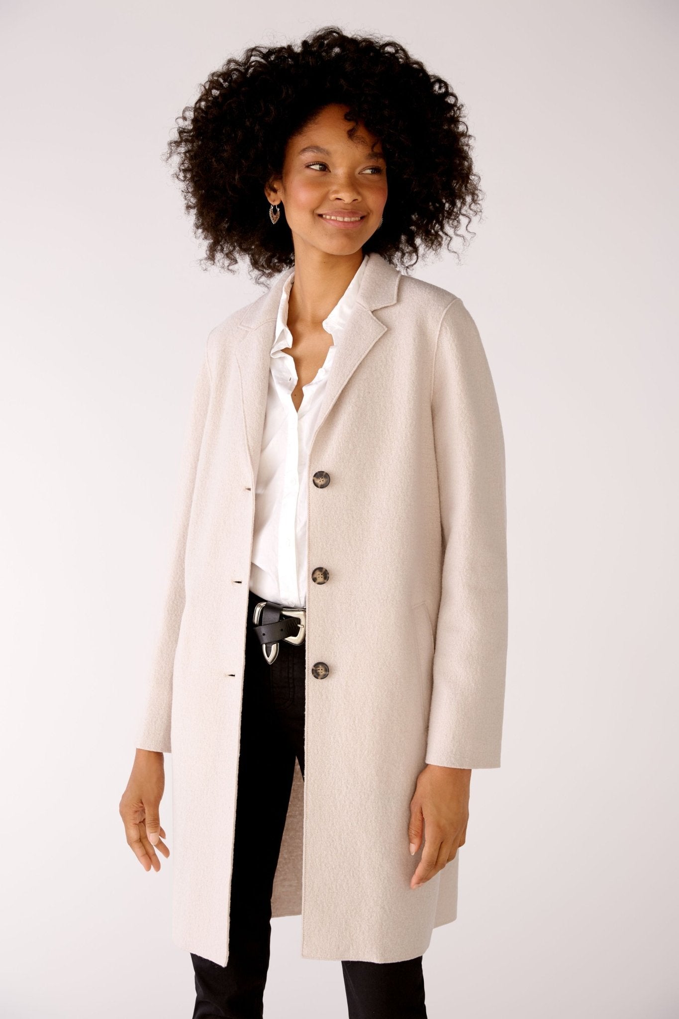 Oui 77627 Beige Coat Front | Dotique