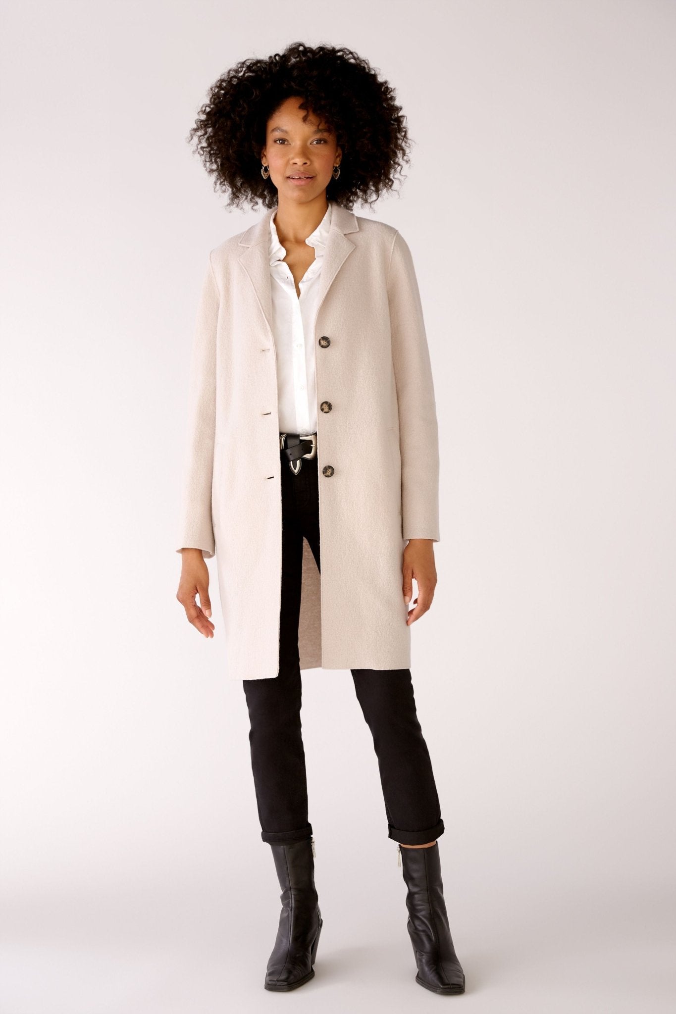 Oui 77627 Beige Coat Front | Dotique