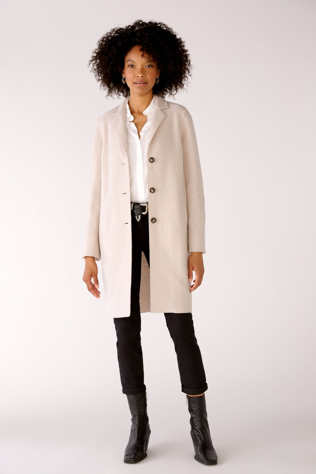 Oui 77627 Beige Coat Front | Dotique