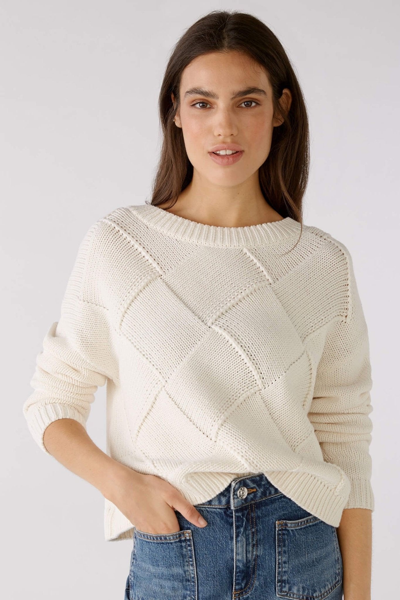 Oui 78276 Pristine Cream Wide Neck Jumper - Dotique Chesterfield