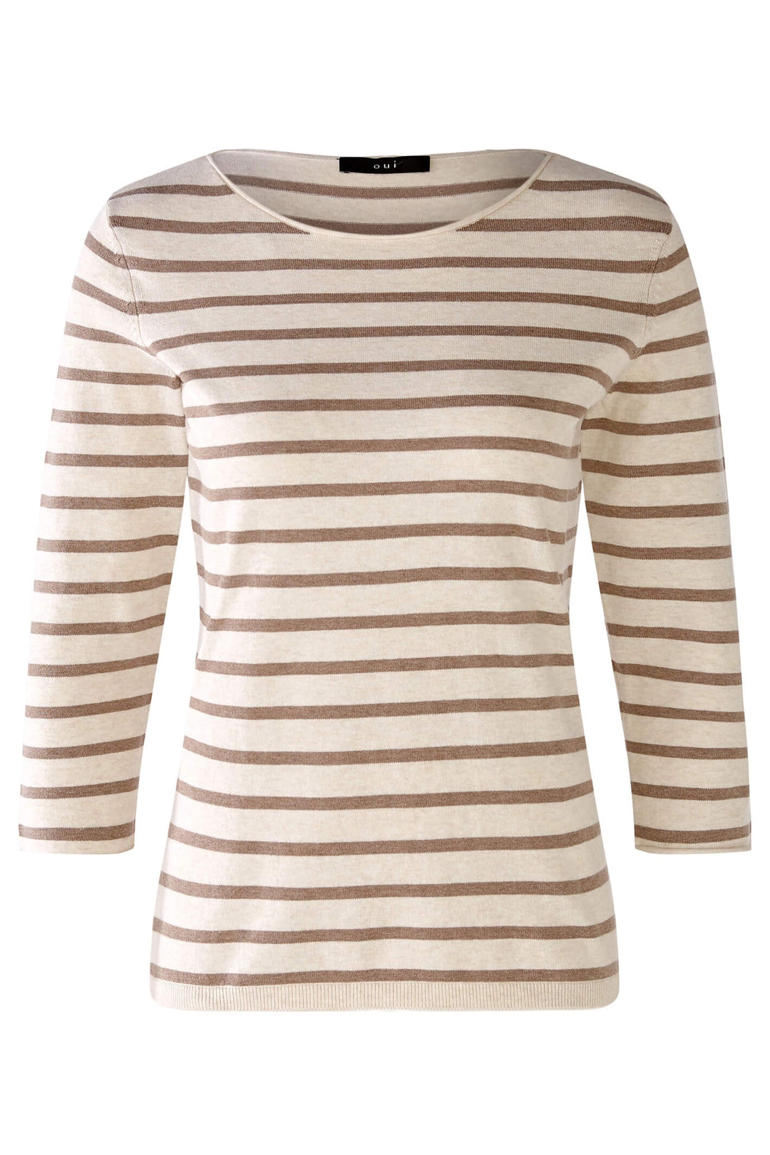 Oui 78939 White Taupe Striped Breton Style Top - Dotique Chesterfield