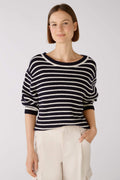 Oui 79277 Navy White Striped Wide Neck Jumper - Dotique - Oui