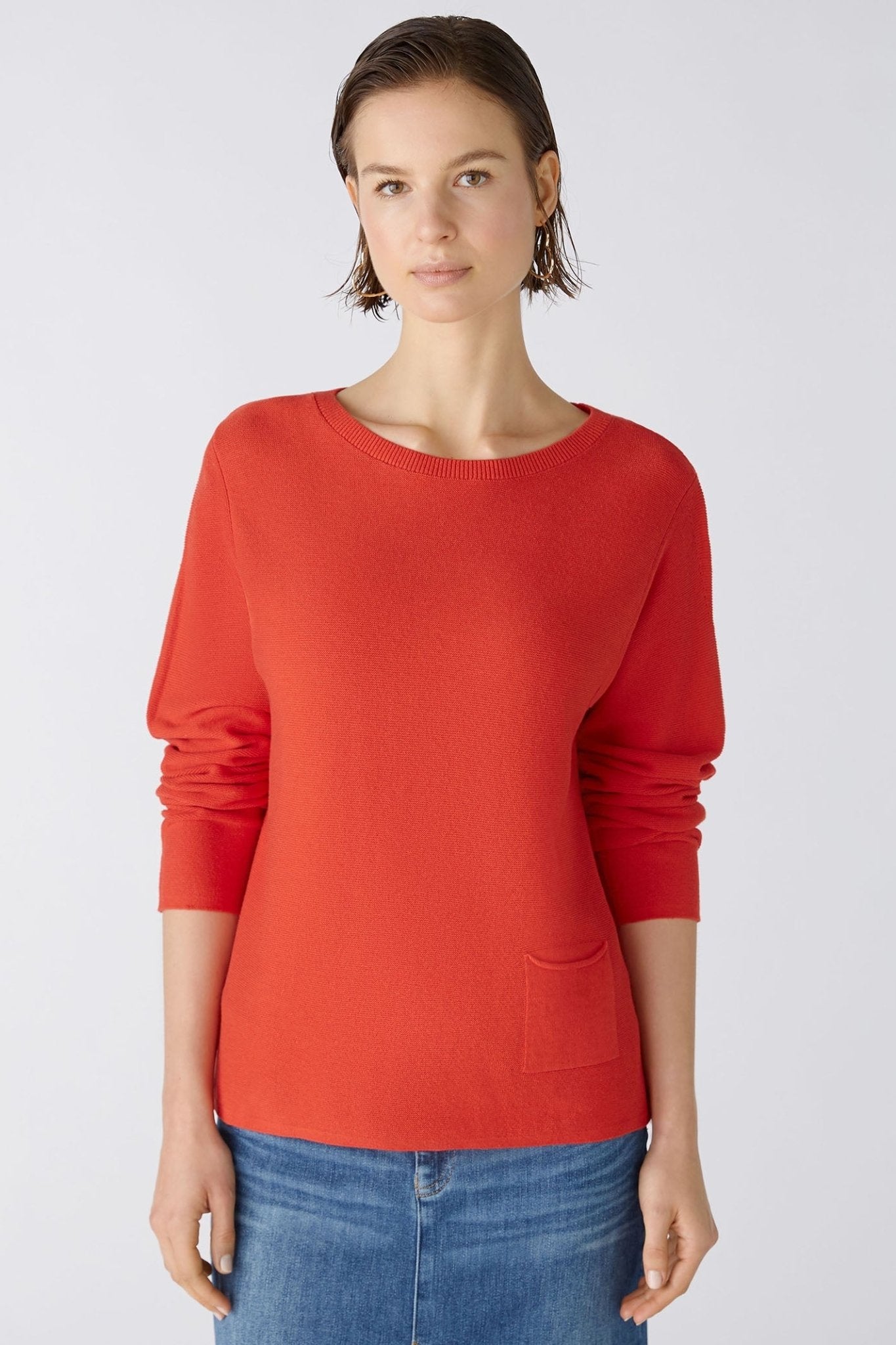 Oui 79915 Keiko Aura Orange Wide Neck Jumper - Dotique